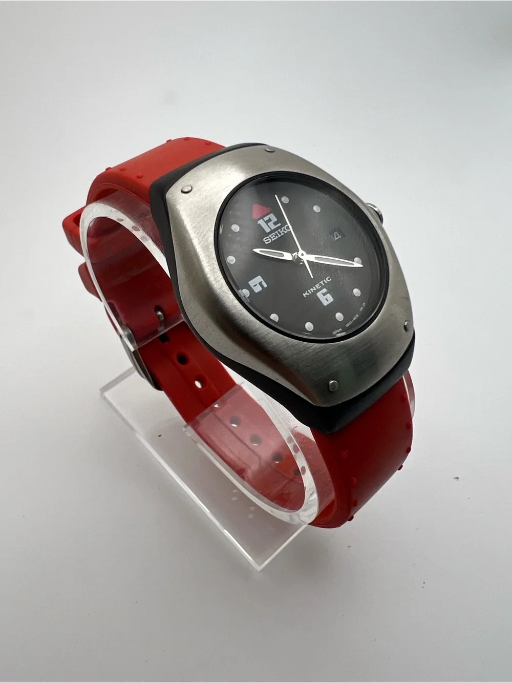 Seiko Black Dial Watch with Red Strap